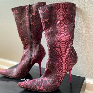 Bebe Purple Faux Snake Skin Boots